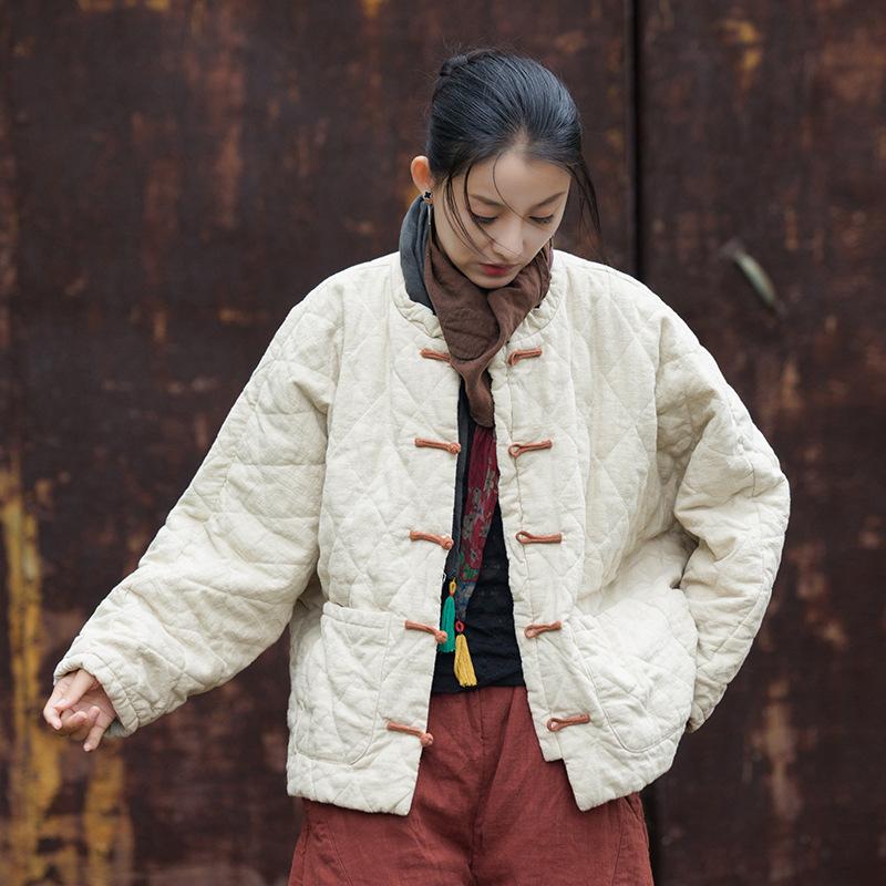 Johnature Женские винтажные зимние пальто с длинным рукавом и пуговицами, однотонные карманы, женские пальто в китайском стиле