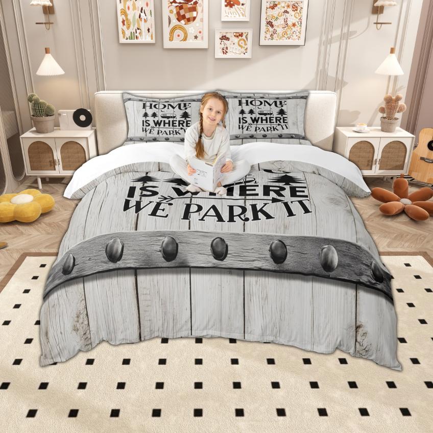 Homewish Life Is Better At The Beach Duvet Cover Set 2pcs/3pcs, Rustic Old Barn Door Bedding Set, Farmhousee Lodge Cabin Bed Set