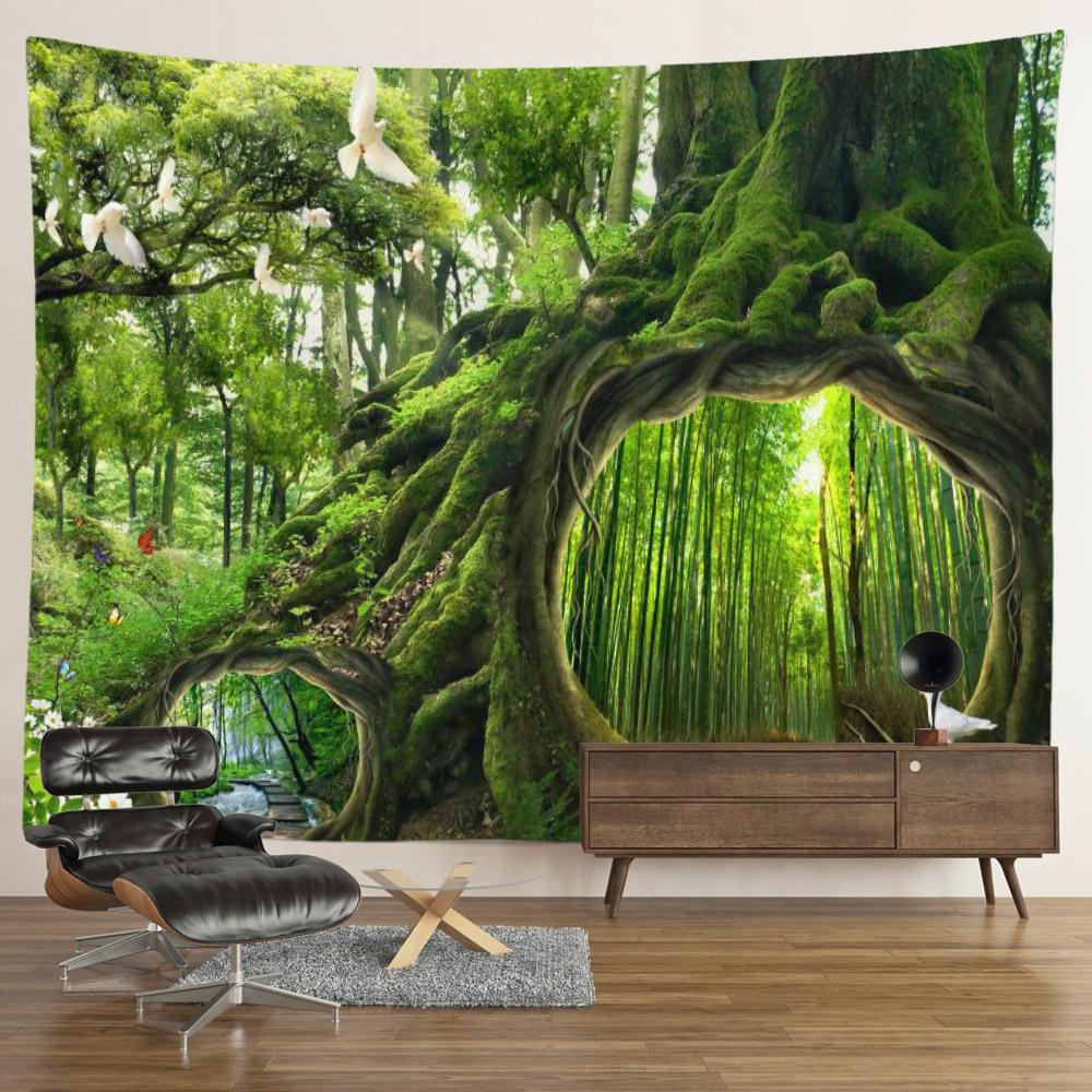 Пейзаж Водопад Гобелен Настенные Цветы Таинственный Лес Дерево Джунгли Большой Гобелен Искусство Эстетический Декор Комнаты Спальня