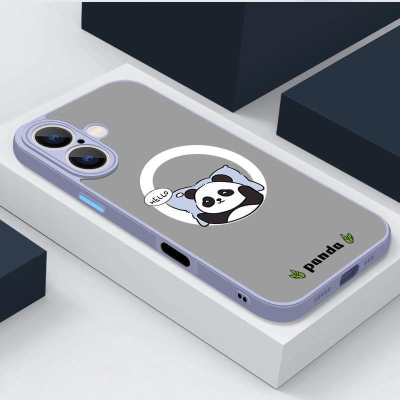 Магнитный чехол с рисунком спящей панды для iPhone 16 Pro 15 14 Plus 13 12 Pro Max 11, ударопрочный, прозрачный, с мягкими краями, акриловый, жесткий, защитный чехол для линз