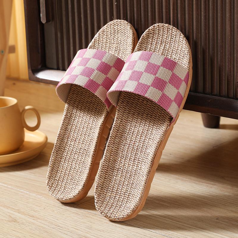 Модные женские тапочки из льна в клетку в стиле бохо