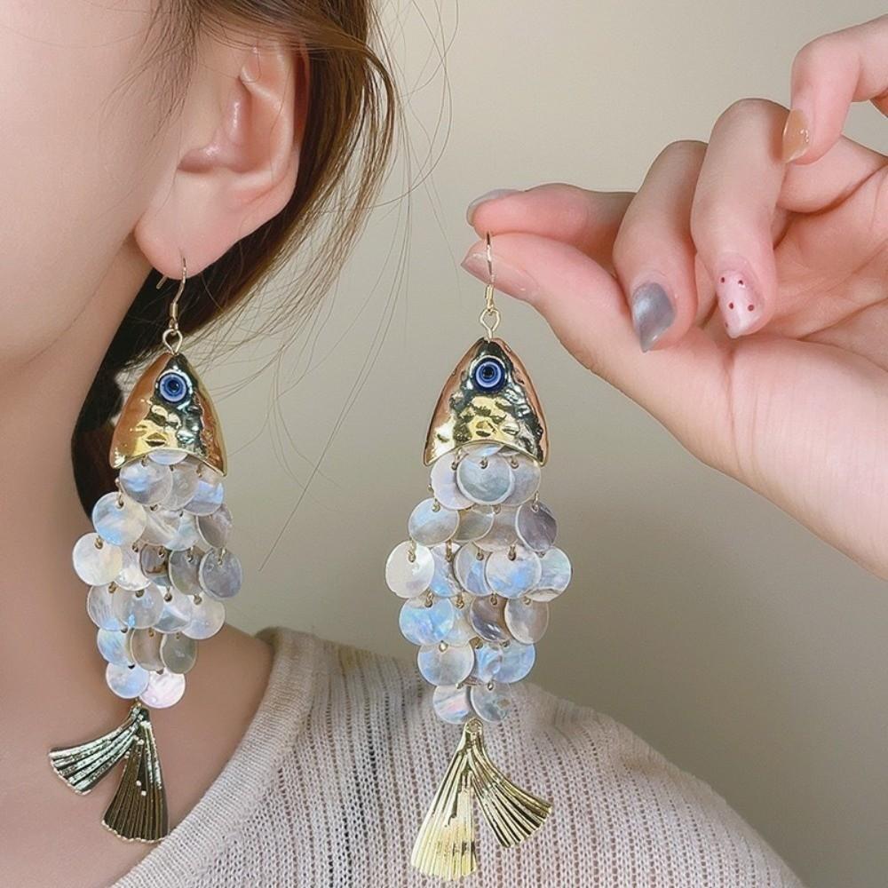 Personality Imitation Shell Tassel Earrings Elegant Dangle Earrings Fish-shaped Earrings Festival