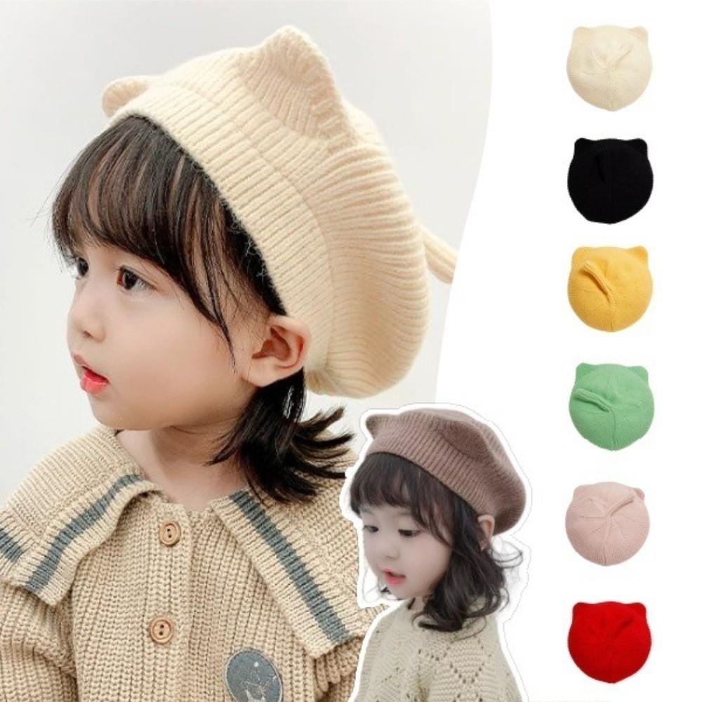 Cartoon Cat Ear Kids Beanie Hat Korean Style Toddler Beret Cap Cat Ear Beret Birthday Holiday Gift