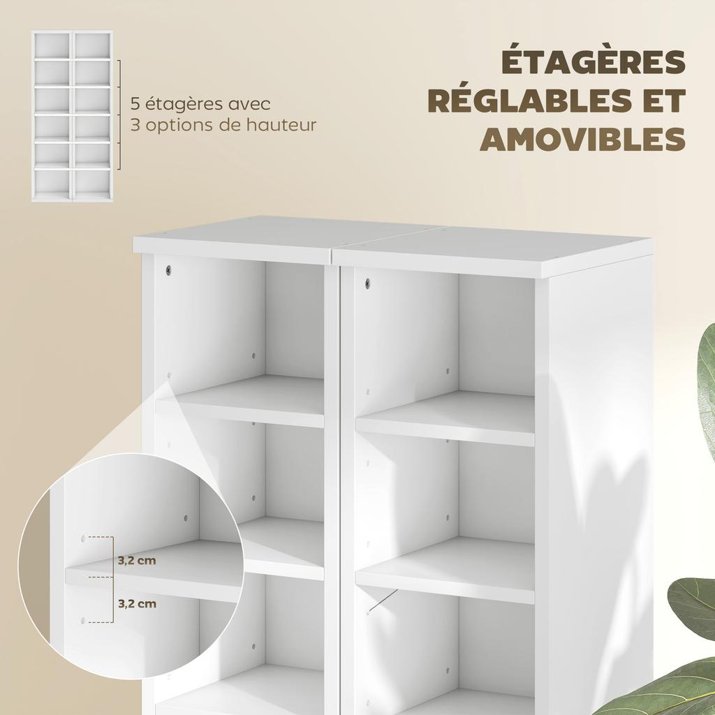 CD/DVD Storage Column Shelves, Set of 2, 12 Compartments, 204 CDs, 21 x 22.5 x 88.5 cm, White