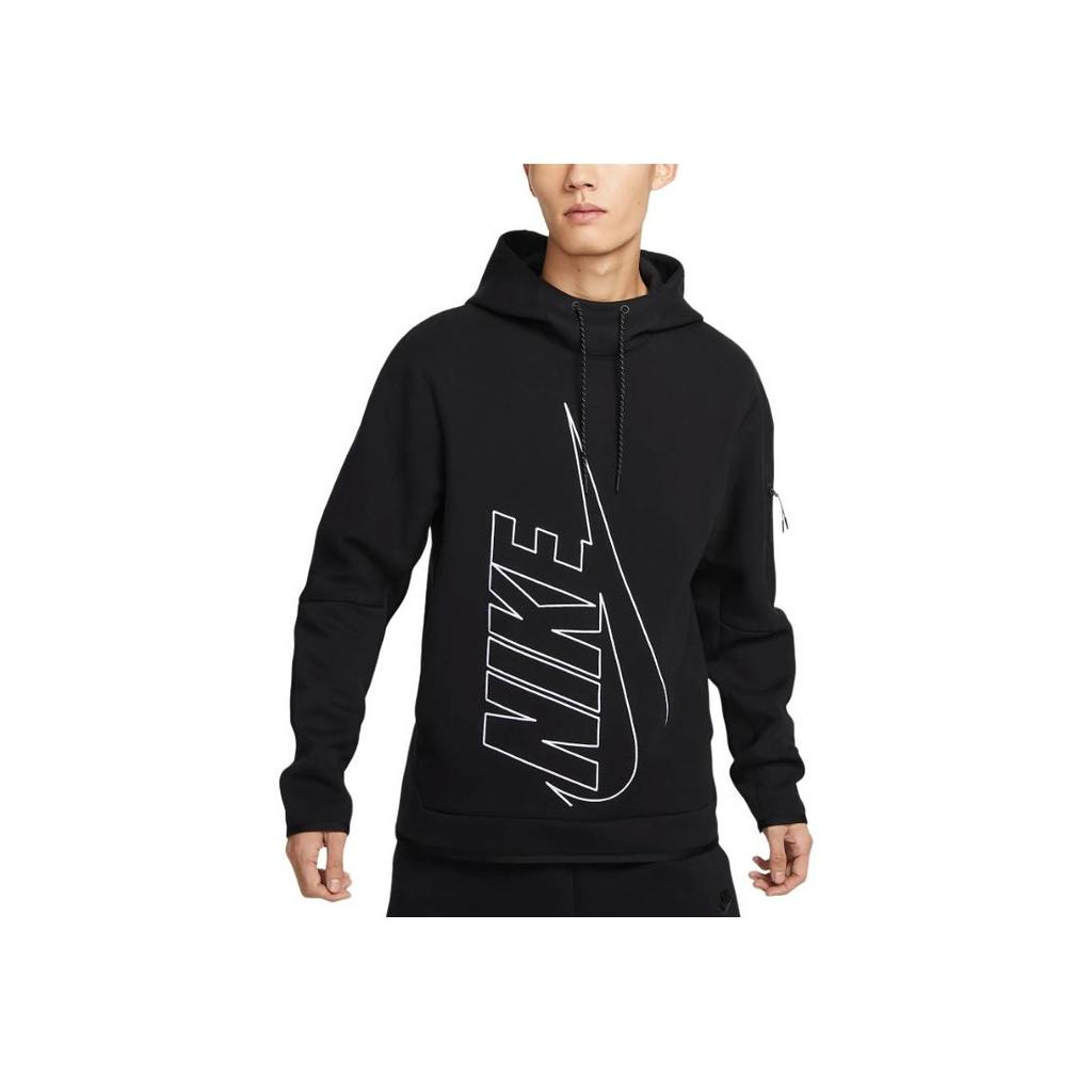 Nike Толстовка с капюшоном из технического флиса с логотипом и шнурком Мужские топы черного цвета DX0578-010