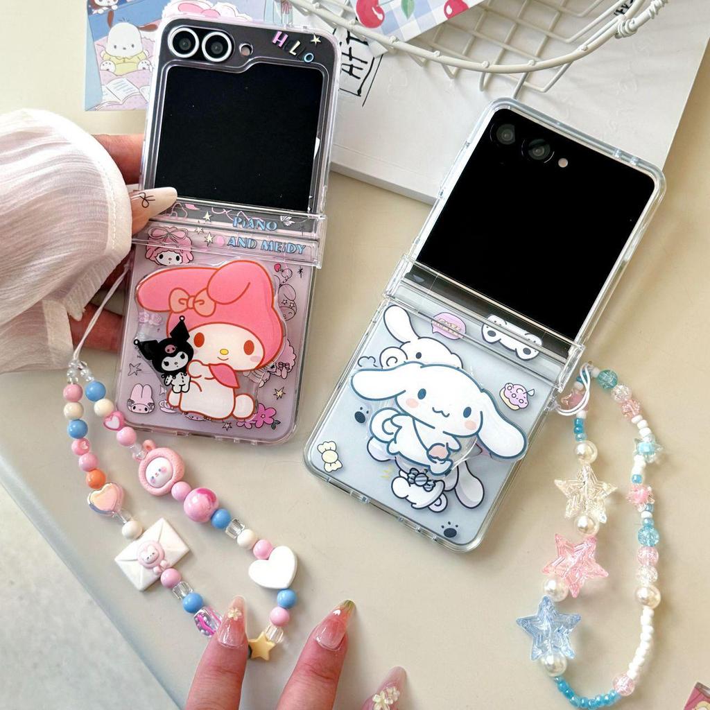 Мультяшный чехол My Melody & Cinnamoroll для складного телефона Samsung Z Flip6/7, противоударный, для женщин.