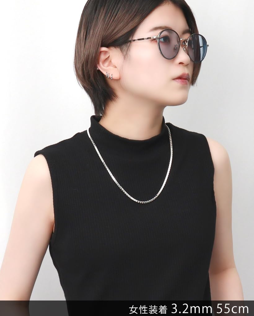 Серебряное ожерелье-цепочка венецианского плетения из серебра 925 пробы для мужчин и простая цепочка [Shinjuku Kura], прибл.. Ширина 3,2 мм, 45-60 см (55см) Длинные, Женские, Густые,