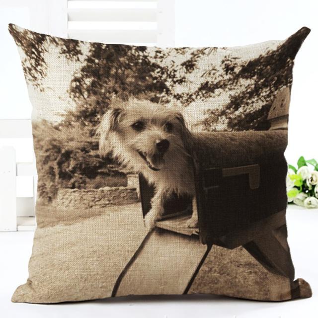 Cute Dog Printing Cushion Cover Cotton Linen Dog Throw Pillow Case For Sofa Decorative Pillowcase Cover Almohada Zt86