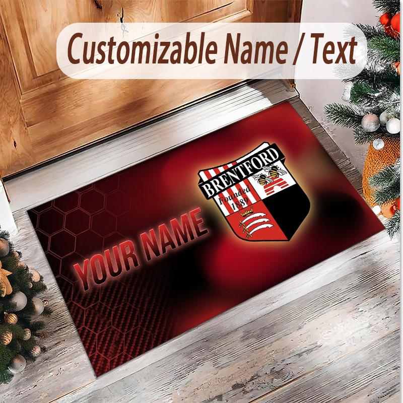 Personalized Crystal Velvet Carpet Brentford Football Pattern Non Slip Floor Rug