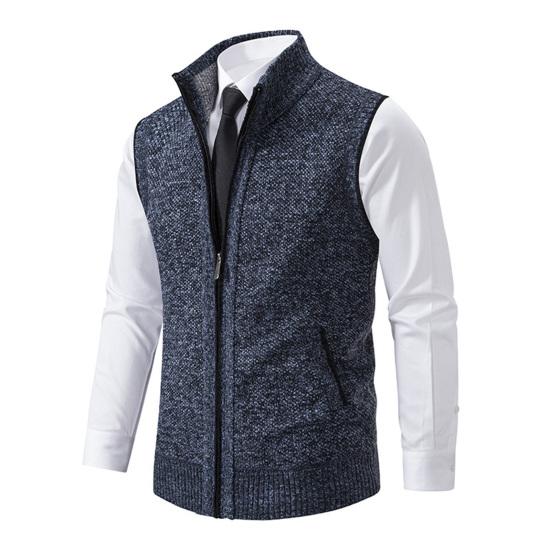 Мужской осенне-зимний жилет, пальто с воротником-стойкой, вязаный кардиган на молнии, защита шеи, без рукавов, приталенный крой, теплая повседневная мягкая мужская куртка средней длины