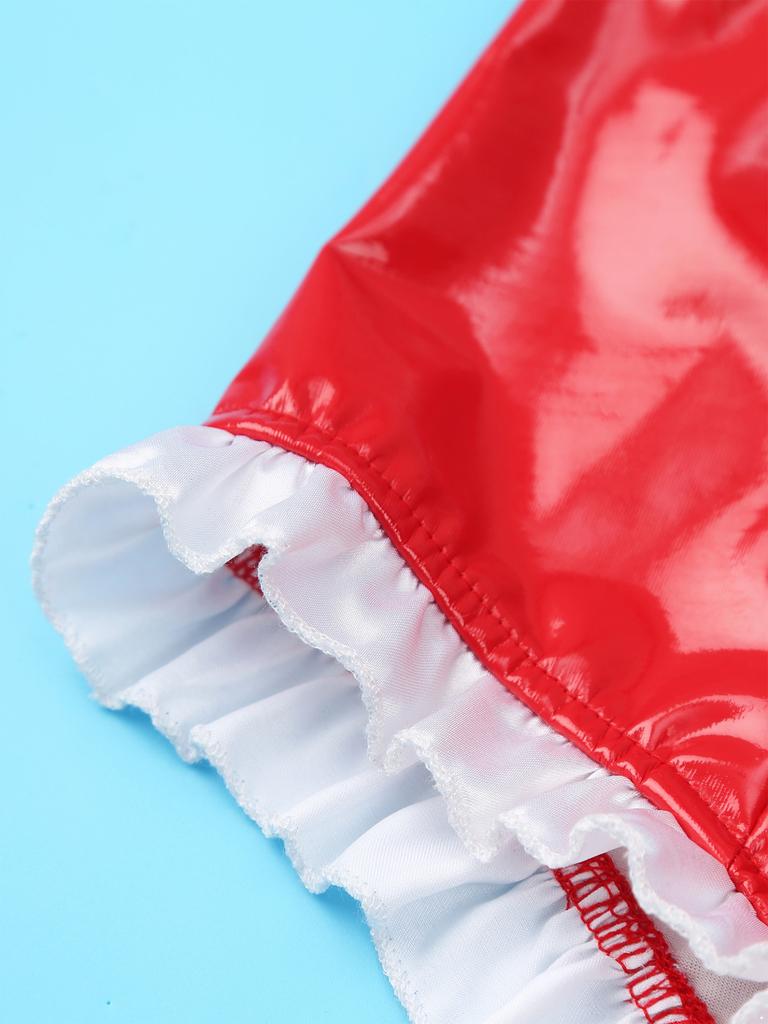 Женский косплей костюм горничной с оборками, трусики с высокой талией, нижнее белье на молнии и промежности на шнуровке, сексуальные трусы, нижнее белье для ночного клуба, танцевальное шоу