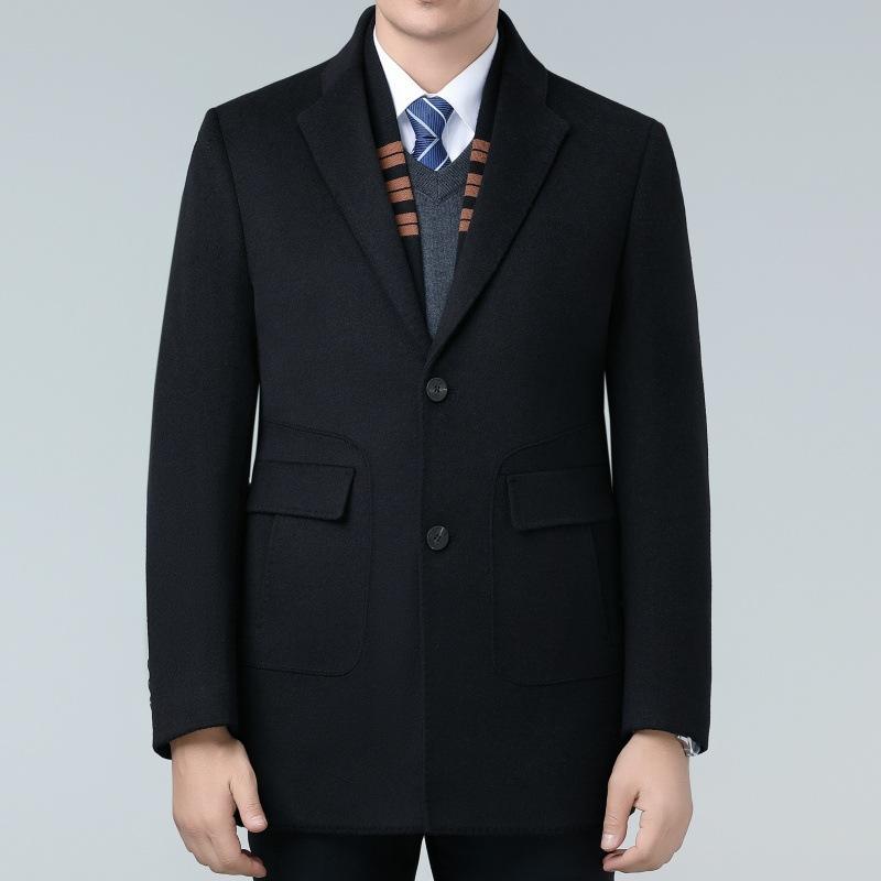 Двустороннее кашемировое пальто для мужчин, шерстяная ветровка средней длины из двух частей, утепленное пальто на пуху для папы среднего возраста