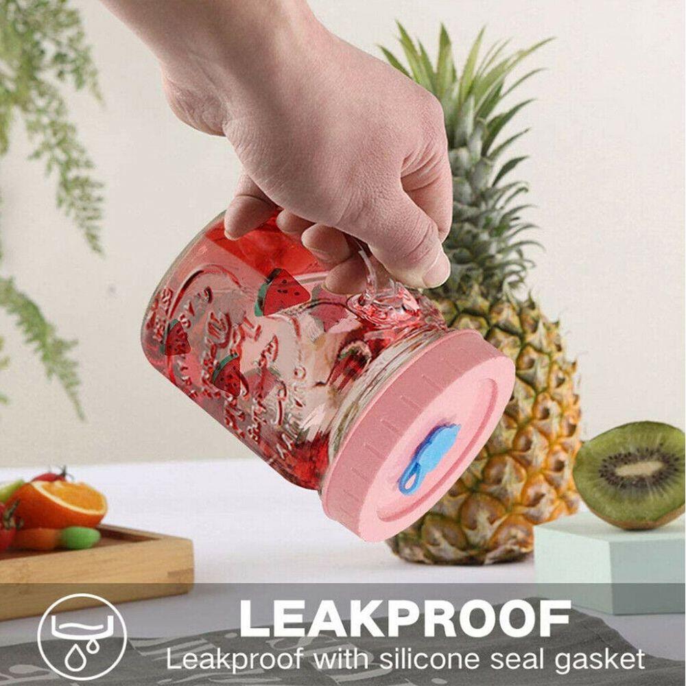 1/4Pcs Plastic Leak-Proof Food Storage With Straw Hole Canning Lids Jar Caps Mason Jar Lids