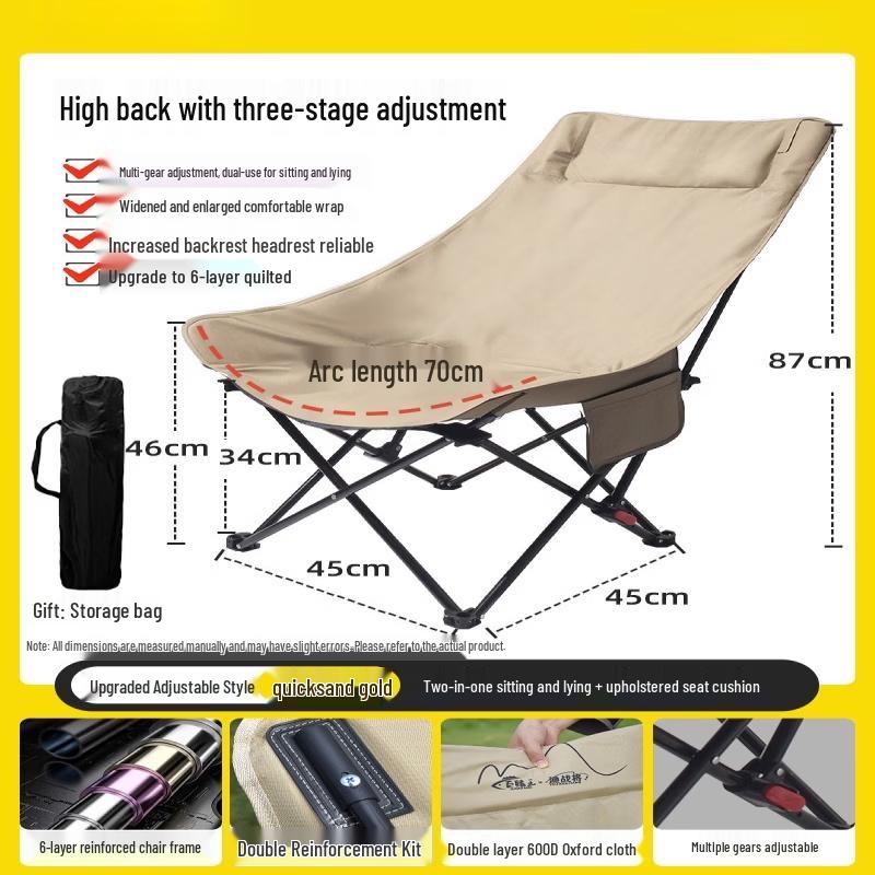 ZISIZ 3-Position Adjustable Folding Chair with High Back & Headrest
