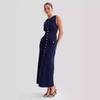 Летнее женское платье трикотажное платье-футляр Slim Fit сплошной цвет с круглым вырезом эластичное однобортное платье без рукавов на пуговицах длиной до середины икры