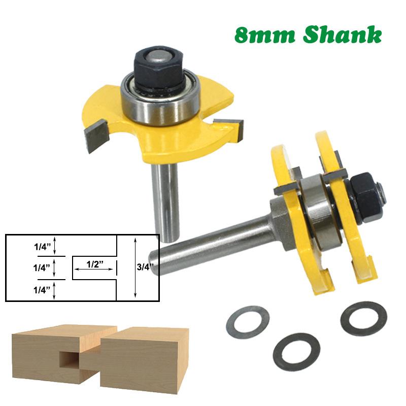 2 шт. новый набор фрез с язычком и пазом, хвостовик 8 мм, Т-образный 3-зубый полезный резак