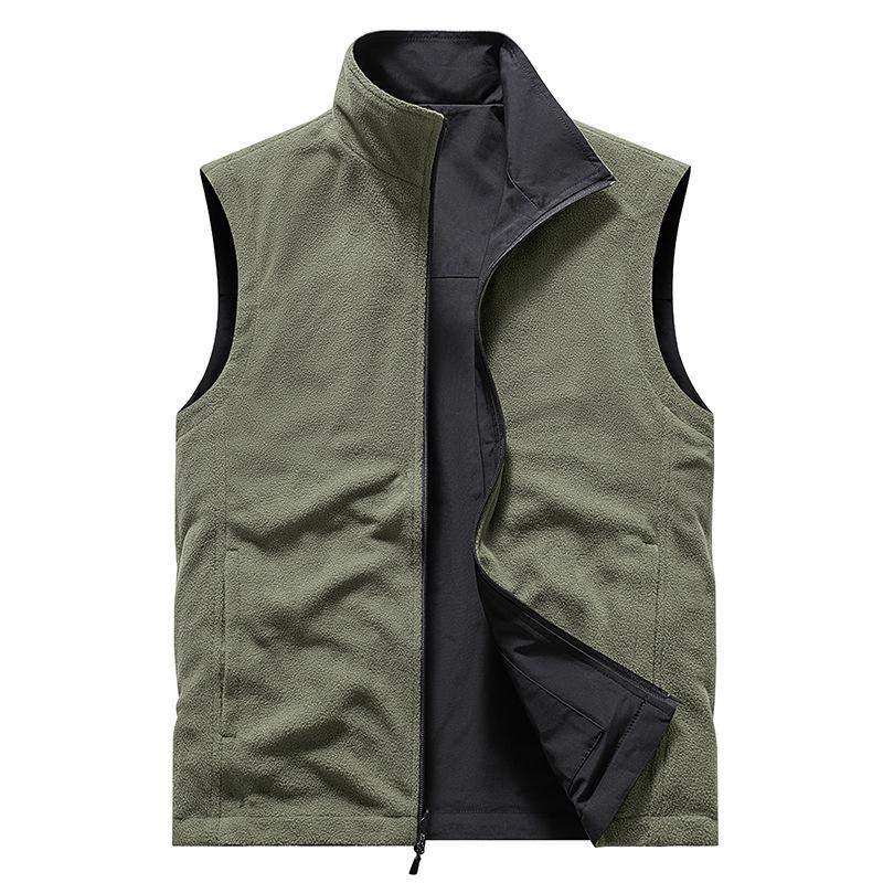 Фланелевый двухсторонний жилет для мужских видов спорта на открытом воздухе, теплый жилет-майка, рабочая одежда, жилет-куртка с несколькими карманами