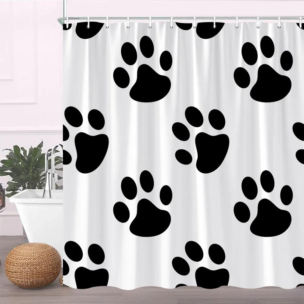 Modern Black Shower Curtain Set with Hooks-Black and White Shower Curtain for Bathroom Fabric Geometric Bath Curtains with Hoo