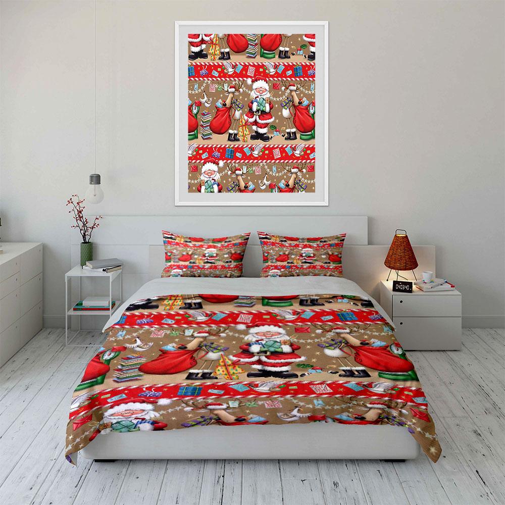 Santa and Reindeer Holiday Print Bedding Duvet Cover Set Duvet Cover Pillowcases (1*Duvet Cover 2*Pillowcases, without duvet insert)