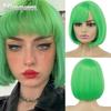 Women Fashion Green Straight Bob Short Wig with Bangs Synthetic Fiber Green Cosplay Halloween Party Wig