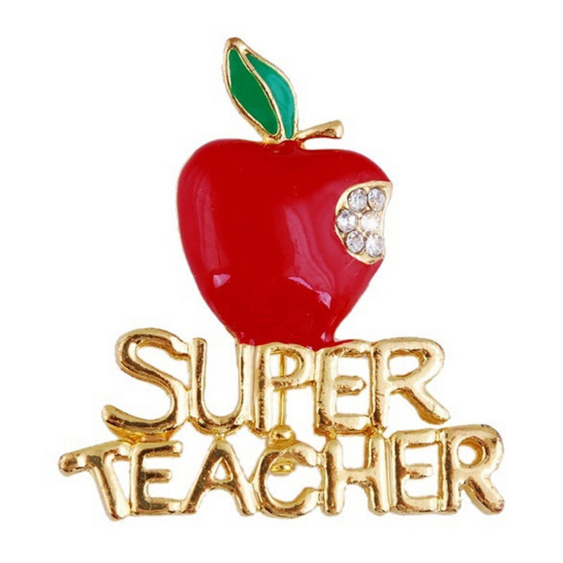 New Red Super Teacher Xmas Gift Unisex With Crystal Brooch Pin Show Your Love KTJ