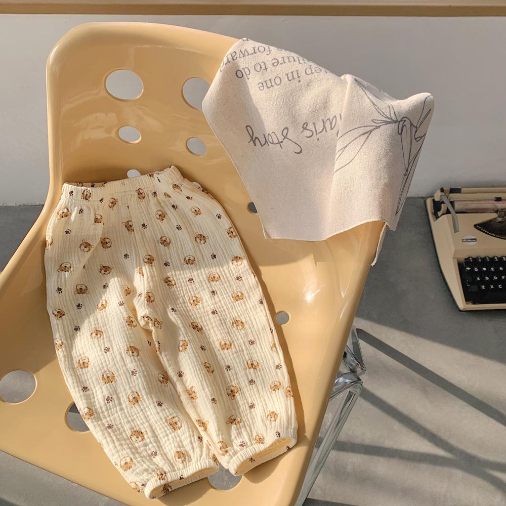 Детские брюки-фонарики из хлопковой марли в корейском стиле для весны/лета 2025 - Унисекс, Тонкие, Свободного гаремного кроя