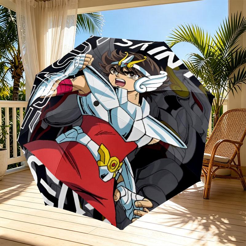 Saint Seiya Print Automatic Open Close Umbrella, Portable Foldable Umbrella, for Outdoor Commute Camping Trip, Ideal Birthday Gift