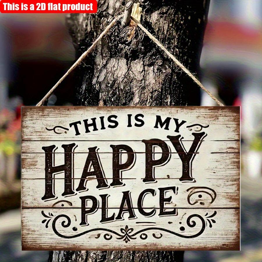 2D Flat 20*10cm1pc "This Is My Happy Place" Vintage Style Wooden Decorative Sign, Elegant Artistic Pattern Wall Hanging Plaque, with No Electricity