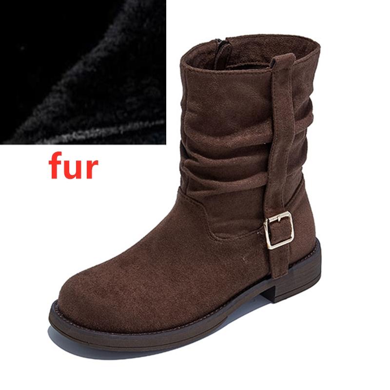 Women's Ankle Boots and Booties Non-Slip Round-Toe Western Cowboy Boots Large-Size Maillard Vintage Motorcycle Boots Female