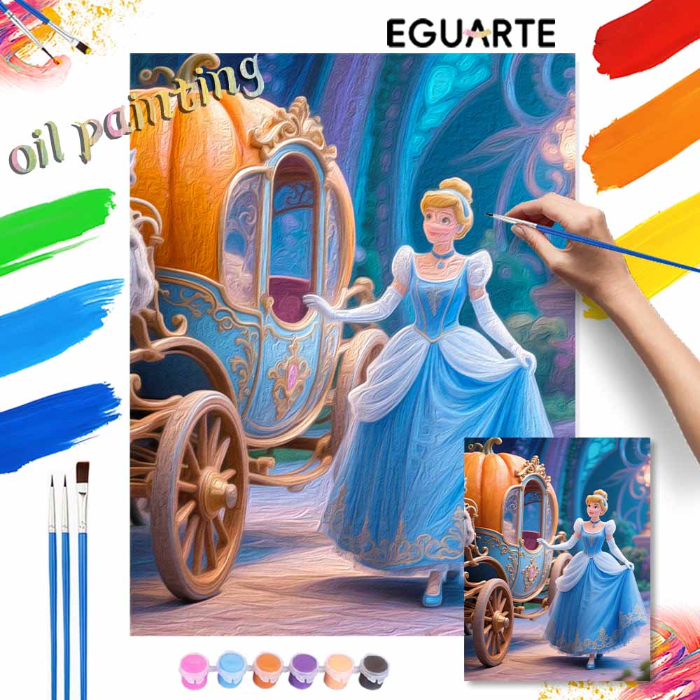 Disney Cinderella Carriage Painting by Numbers Hand Filled Drawing Art Kit Home Decor
