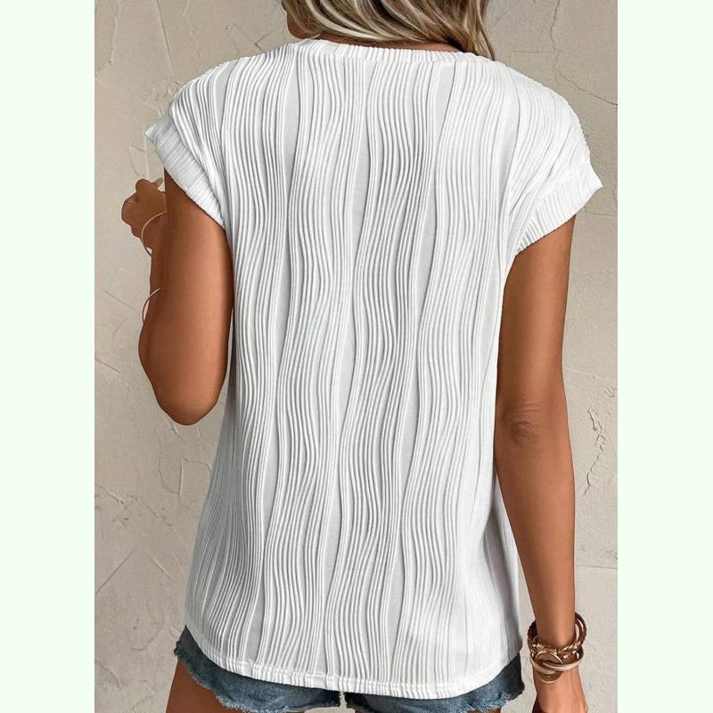 Women's Fashion Tops Round Neck Ultra Short Sleeve Solid Color Summer T-Shirt