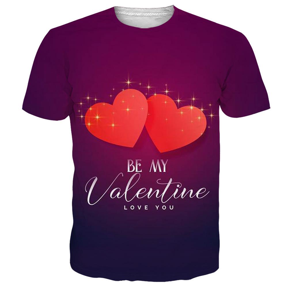 Летняя мужская футболка с 3D-цифровой печатью, повседневная футболка на День святого Валентина с надписью «Любовь в 3D»