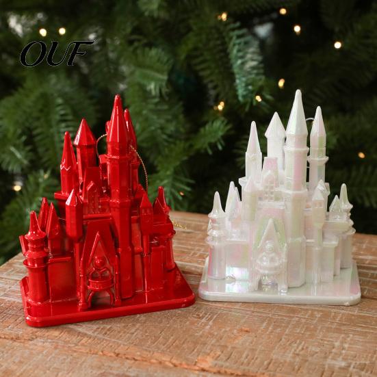 Plastic Christmas Tree Ornaments Castle Ornament, 3D Electroplating Hanging Dreamy Architecture Spire Decoration, Electroplated Pendant for