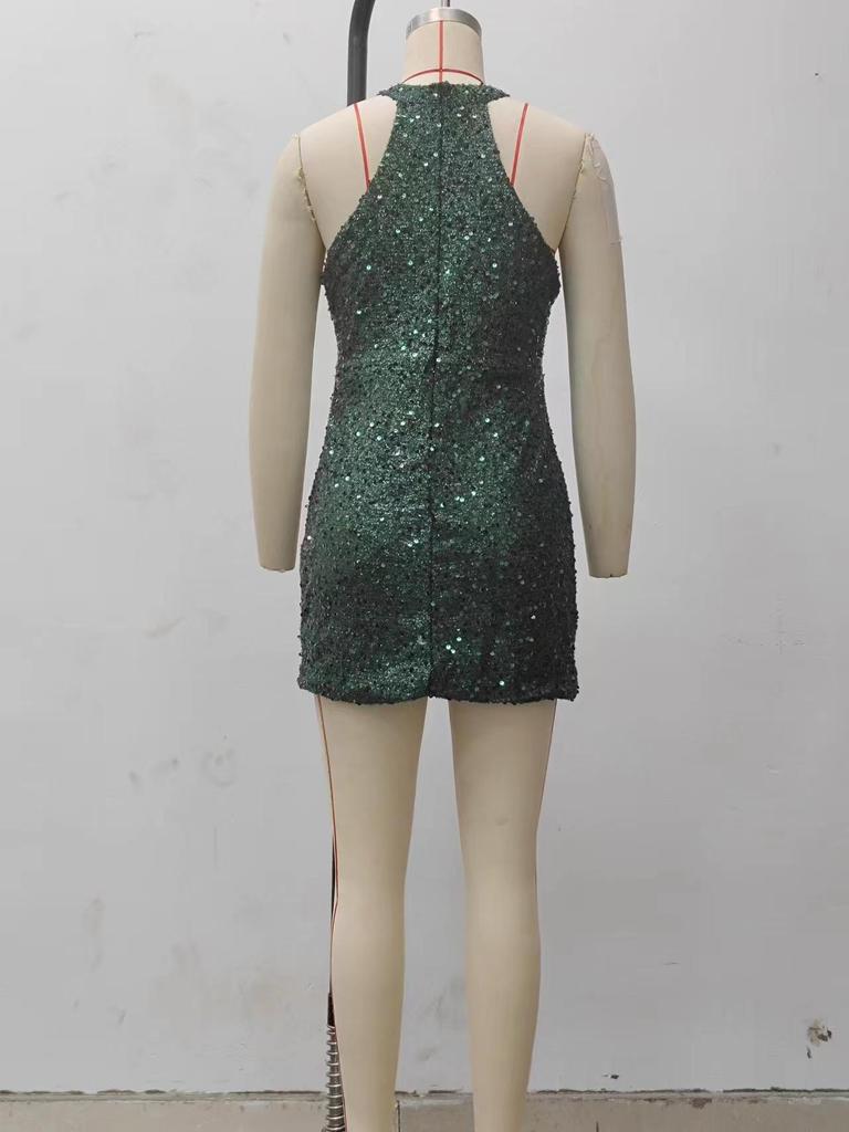 2024 Euro-American Crystal Tassel Halter Sequin Evening Dress