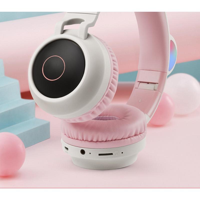 Детские Bluetooth-наушники, беспроводные наушники с микрофоном, наушники-кошачьи ушки со слотами SD и TF, стерео, беспроводной режим и проводные