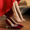 Red Wedding Shoes, Women's Show Clothes, Two Wear Stiletto Bridal Shoes 2025 New Pregnant Women Thick Heel Chinese Dress Shoes