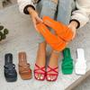 Модные оранжевые сандалии на плоской подошве для женщин, кожаные, роскошные, повседневные, летние, нескользящие шлепанцы, женские, с открытым носком, квадратным носком, для улицы, пляжные шлепанцы