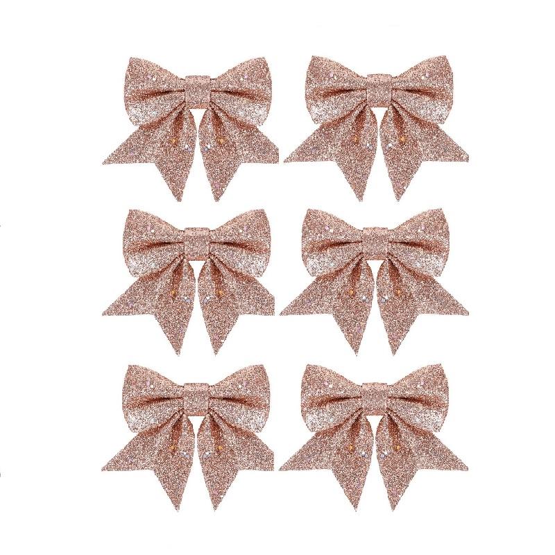 6PCS Sparkle Bow Ornaments for Christmas Tree, DIY Gift Box Decoration, Xmas New Year Party Garland Home Decor Bows Decorations