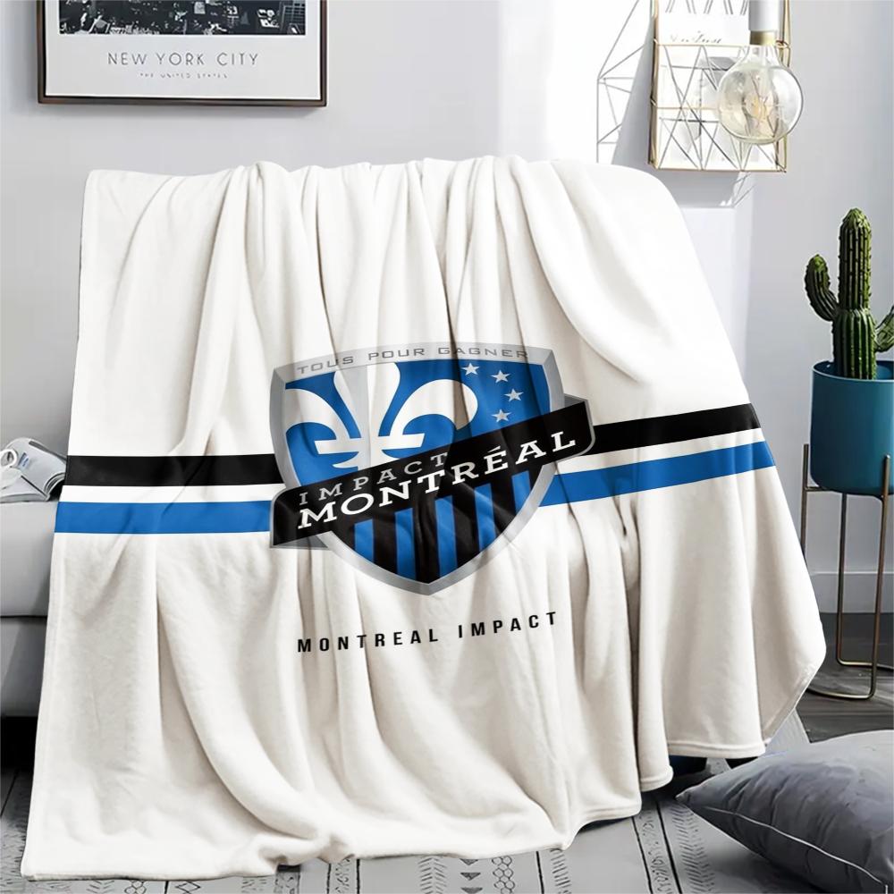 1PC CF Montréal Print Flannel Blanket, High quality Comfortable for All Seasons, Home Decor, Warmth and Comfort, Perfect for Christmas Gifts