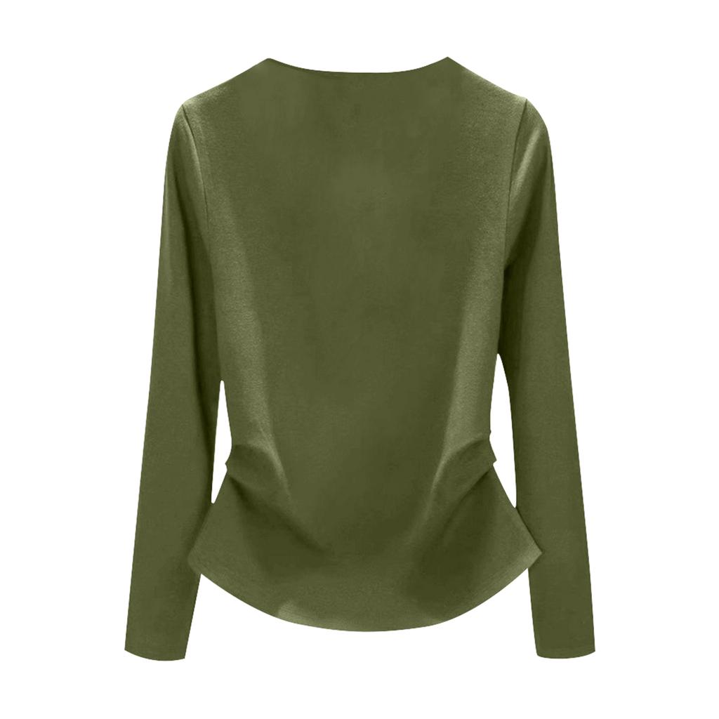 Ladies' Casual Fashion Fake Two-piece Long Sleeved Base Shirt With Rhinestone Hot Stamping T-shirt Plus Size Top