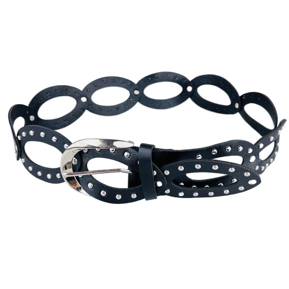 Adjustable Cowgirl Waist Belt Hollow Out Rivet Waist Belt PU Leather Waistbands Dress Decoration