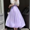 Purple Midi Skirt Summer High Waist A Line Bubble Hem Flared Skirts for Women