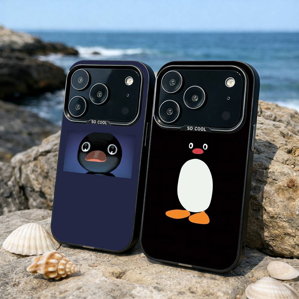 Funny Cartoon P-Pingu Phone Case For iPhone17 16 15 14 13 12 Pro Max Grey Black Matte Laser Metallic Aurora Funda