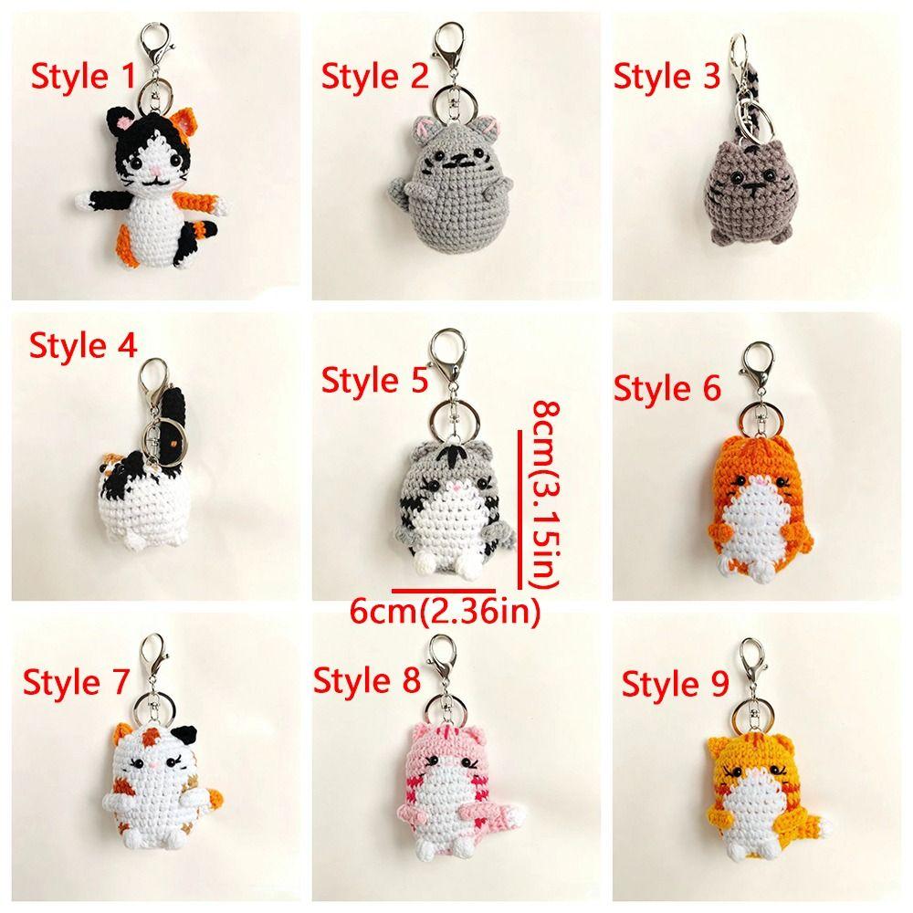 Handmade Hand Cat Keychain Handwoven Yarn Kitty Bag Charm Crochet Kitten Keyring  Backpack Decor