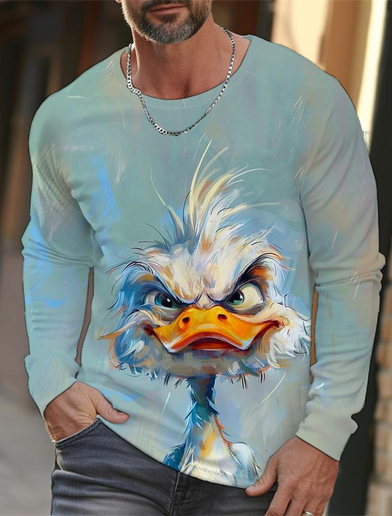 Funny 3D Animal Print Mens T Shirt Hip Hop Trend Harajuku Street Clothes Autumn Loose Top Fashion Cotton Long Sleeve T-shirt Men