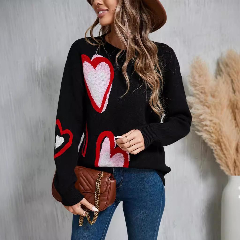 Зимний женский свитер, пуловер с длинным рукавом ко Дню святого Валентина, персиковый свитер большого размера, трикотаж