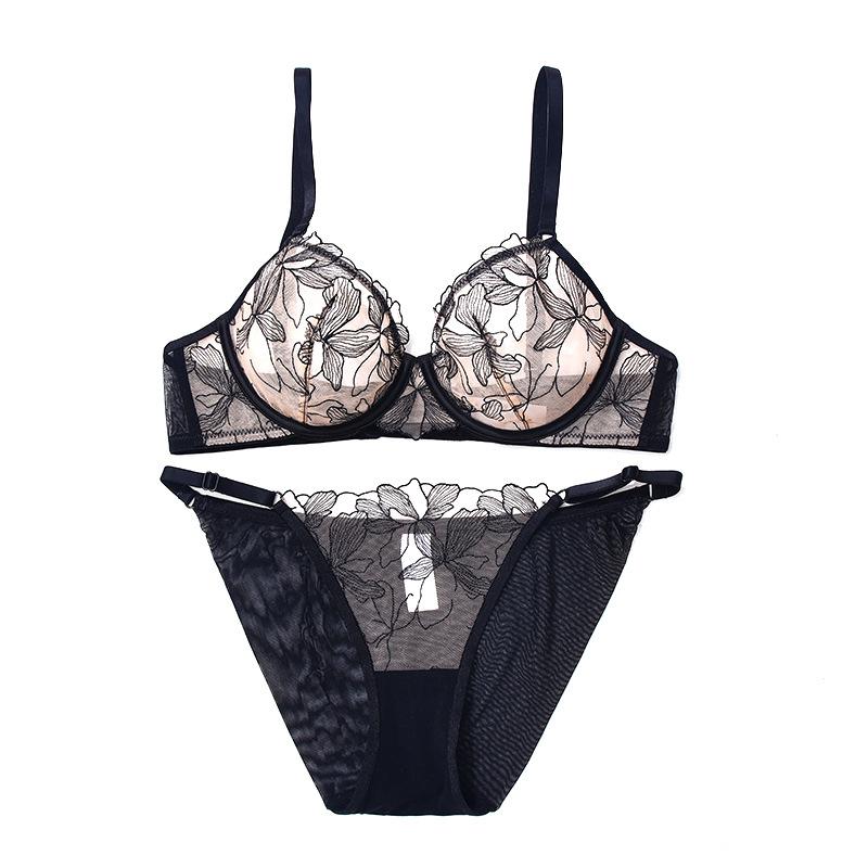 French Sexy Lace Underwear Set Small Chest Not Empty Cup Underwear Gathered Anti-sagging Bra Ultra-thin Skin-friendly Panties