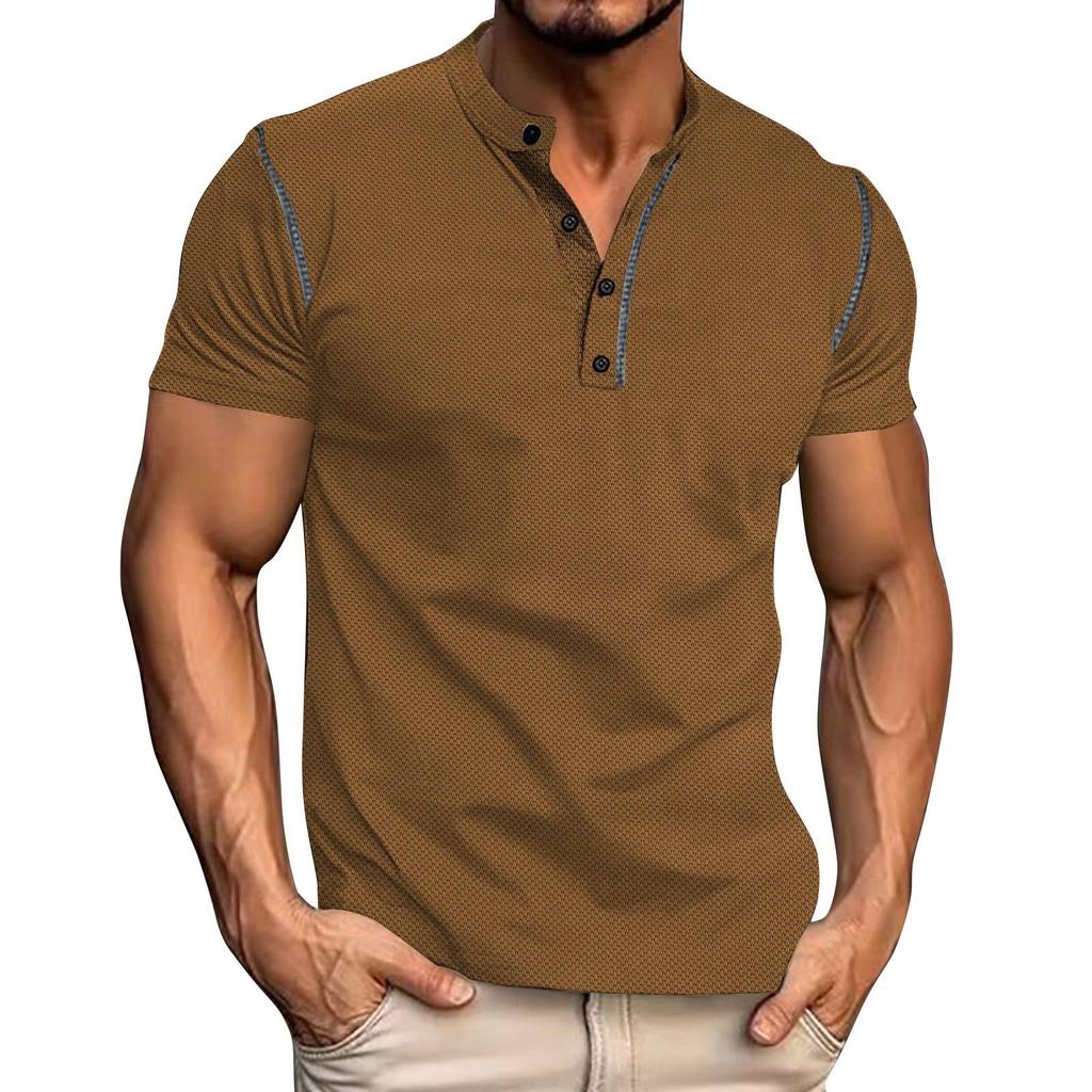 Мужские летние однотонные ретро-топы с коротким рукавом, мужские повседневные модные топы