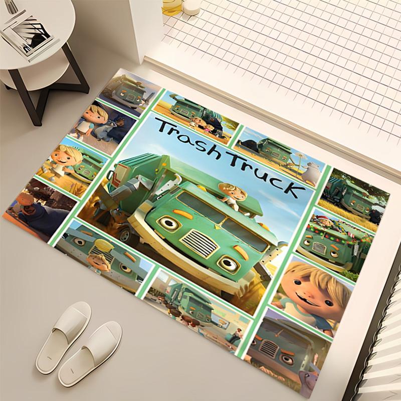 1pc Trash Truck Print Area Rug - Soft, Washable Non-Slip Indoor Mat, Living Room, Home Office Decorative Rug,Office Decorative