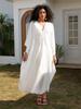 Sexy Vacation White Beach Maxi Dress Women's Hand-knit V-neck Batwing Sleeve Plus Size Kaftan 2024 Summer Beachwear Swimsuit Cover Up Q1306